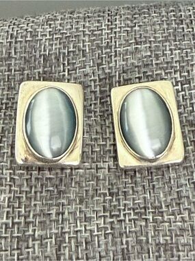 Vintage Mexico Sterling Silver Cats Eye Earrings Blue/Grey Color 19.3 Grams